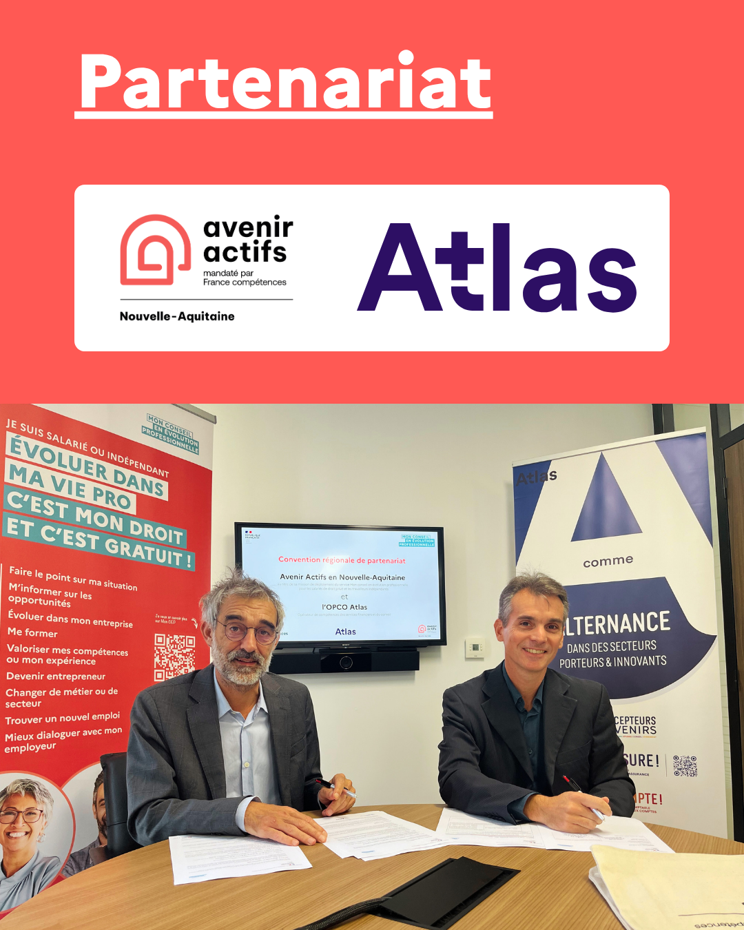 Signature de la convention de partenariat entre l'Opco Atlas et Avenir Actifs en Nouvelle-Aquitaine